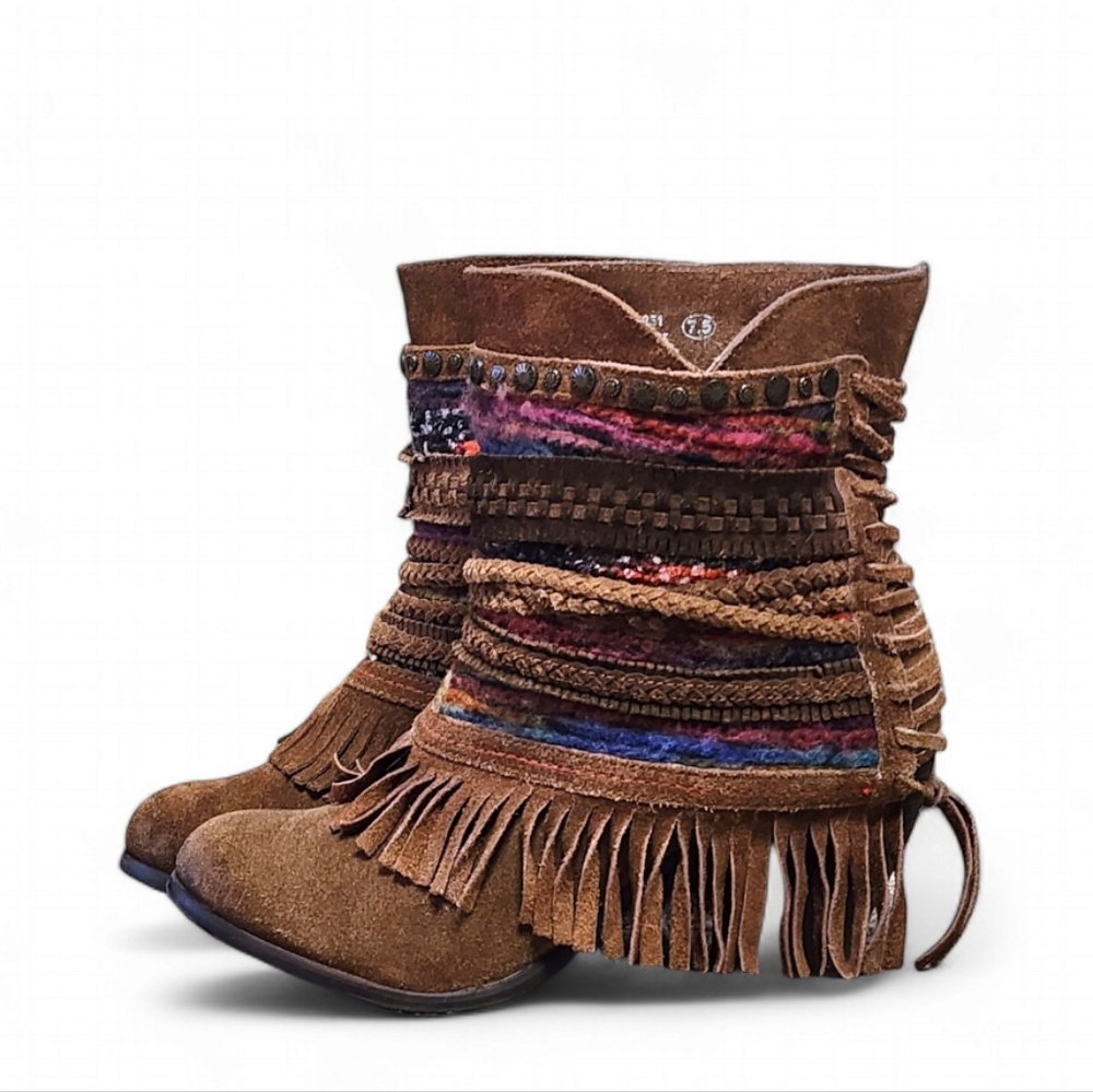 Naughty Monkey Brown Fringe Ankle Boots